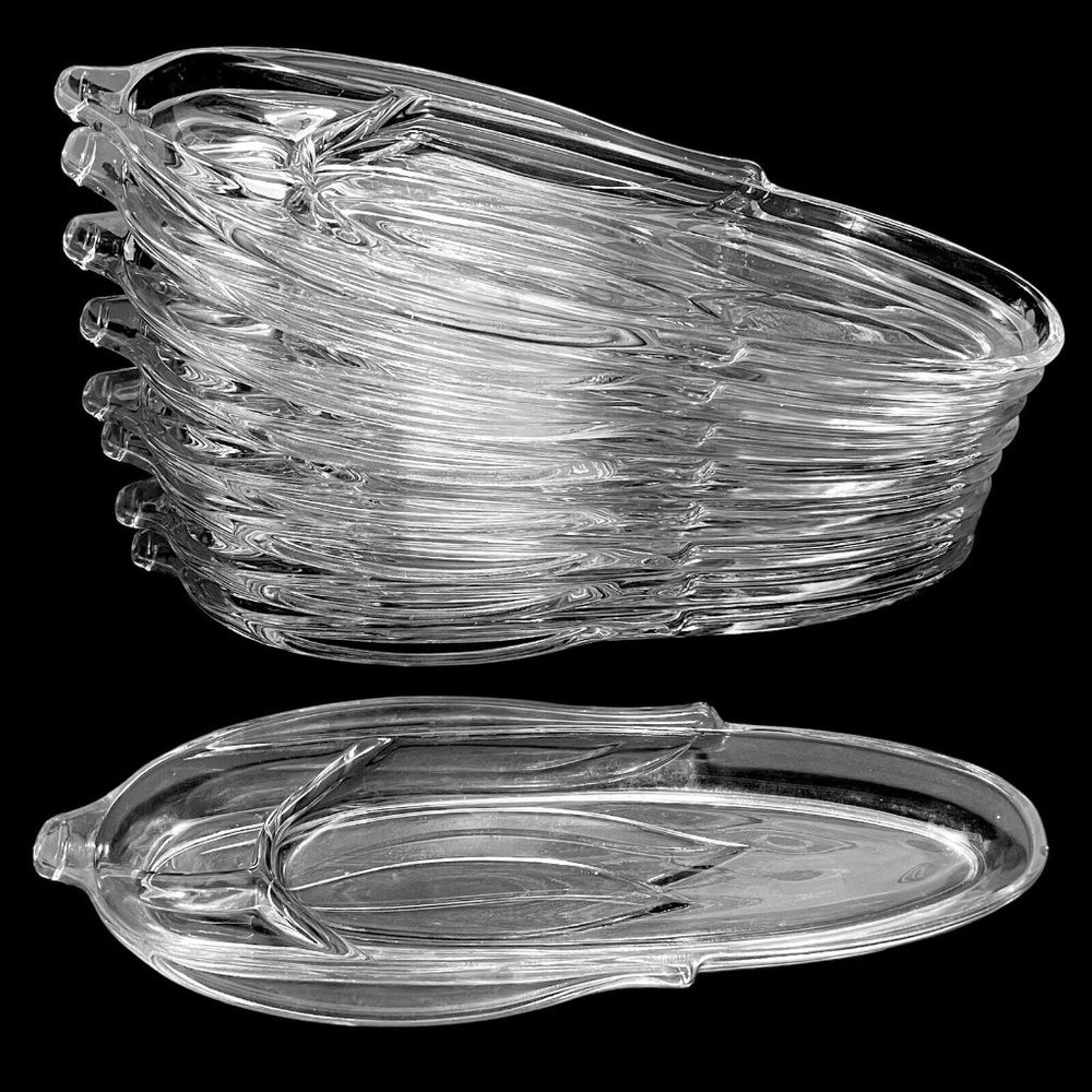 Vintage 1960s Anchor Hocking Set of 9 Corn on the Cob Dish Holders Clear Glass